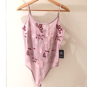 Embroidered mesh floral bodysuit